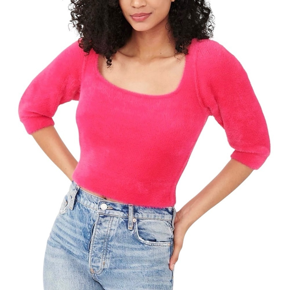 Free People Moonbeam Pullover Pink Fuzzy Scoop Neck Sweater Sz S